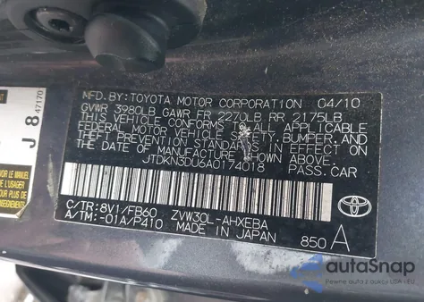 2010 Toyota Prius Ii z USA, uszkodzony, nr VIN JTDKN3DU6A0174018
